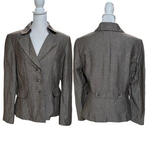 Tahari Arthur S Levine Heather Brown Linen Blend Long Sleeve Blazer Size 8